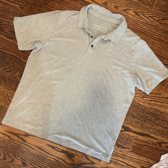 Free Fly Apparel Light Gray/Green Polo Shirt - Picture 1 of 6